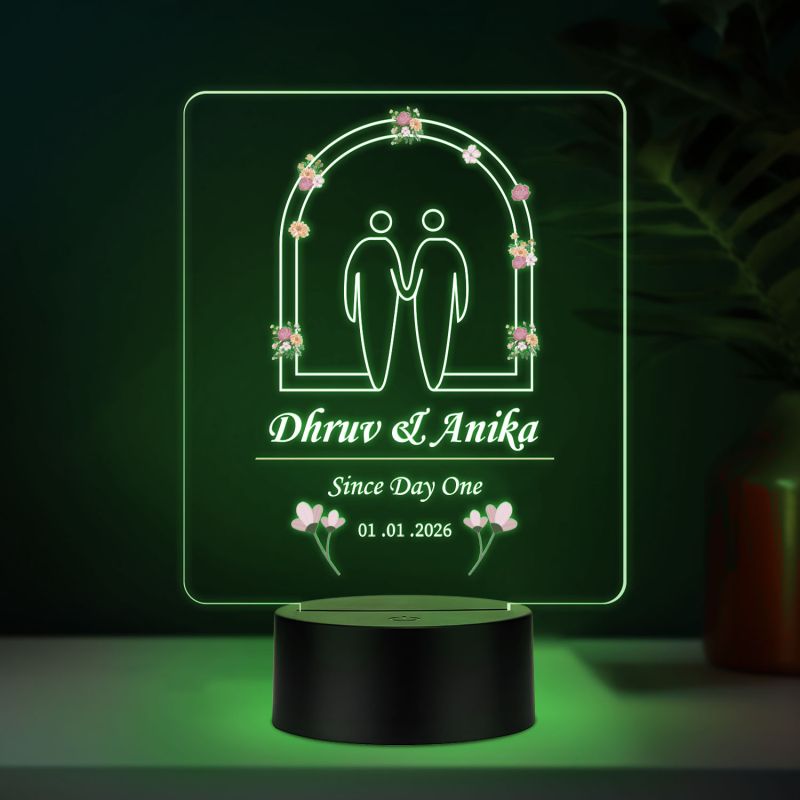 Personalized Couple Night Lamp Custom with Name & Date Bedside Table Lamp Couple Gift Anniversary, Wedding, Marriage, Valentine Day Multicolored Light (Design 1)